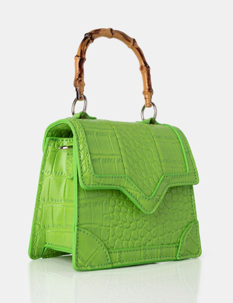 Jessica Apple Green Bamboo Top Handle Croc Mini Bag | Public Desire