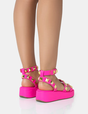 Wade Hot Pink Studded Strappy Platform Sandals