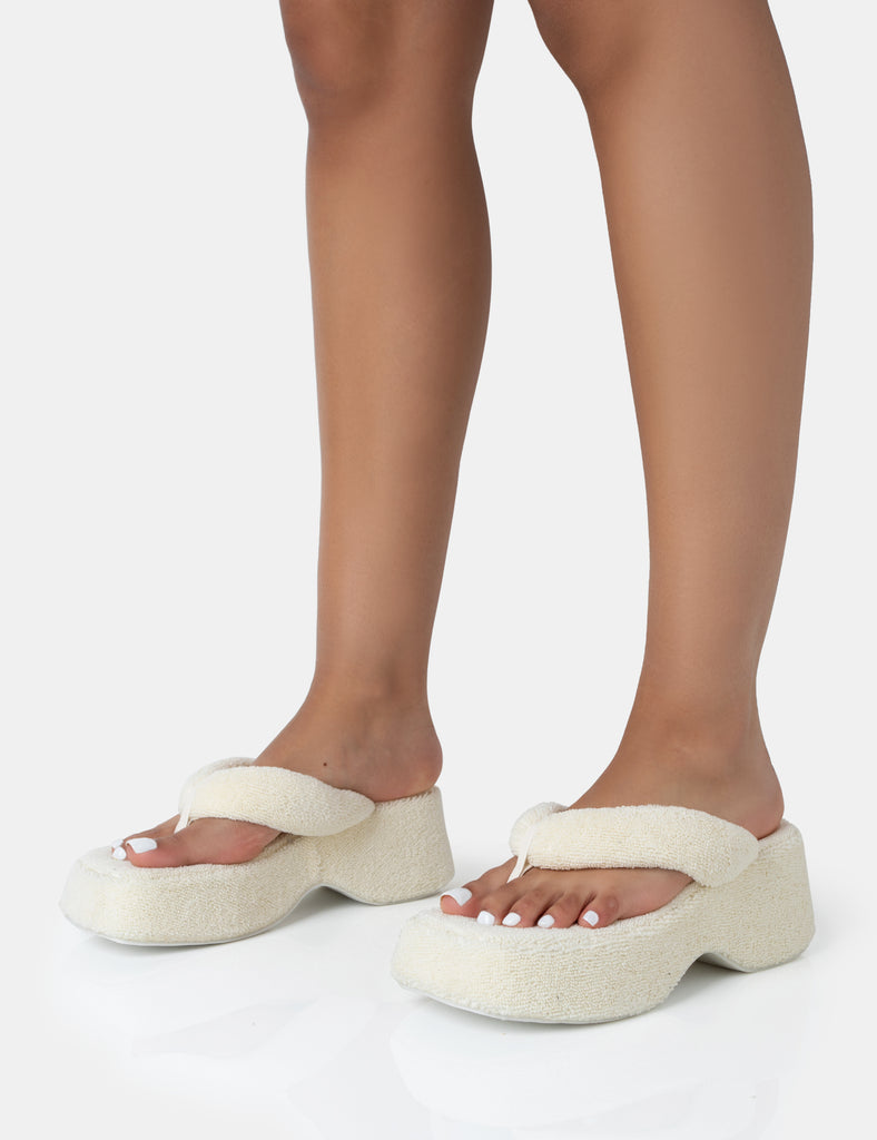 Havana Ecru Towelling Flip Flop Chunky Platform Sandals Public Desire