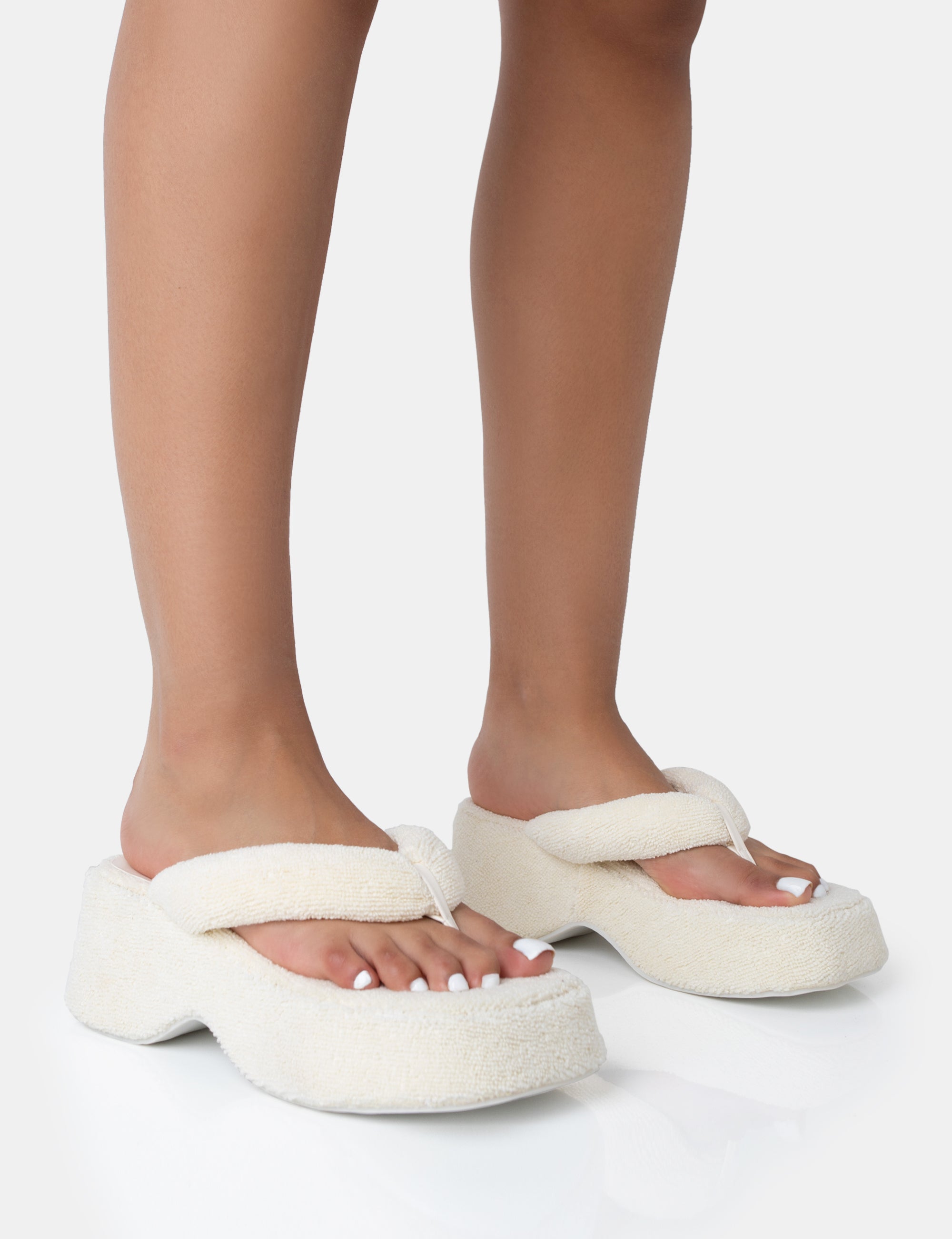 Havana Ecru Towelling Flip Flop Chunky Platform Sandals Public Desire