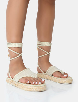 Laguna Beach Cream Towelling Flip Flop Raffia Sandals