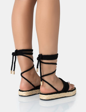 Laguna Beach Black Towelling Flip Flop Raffia Sandals