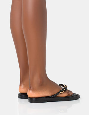 Retreat Black PU Chain Strap Flip Flop Sandals
