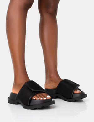 Blaze Black Nylon Sporty Slider Sandals