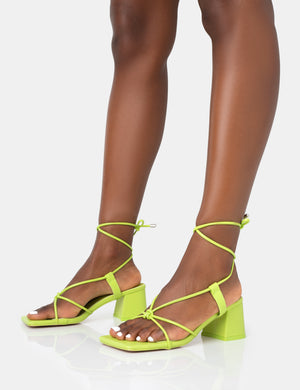 Aloha Lime Lace Up Block Mid Heeled Sandals