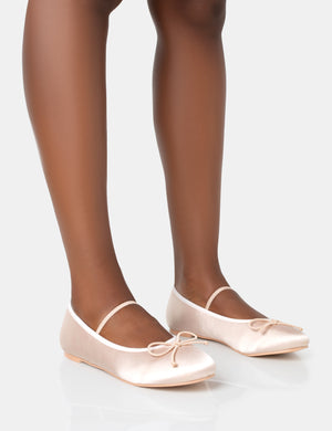 Alexa Baby Pink Satin Elasticated Bow Detailed Ballet Flats