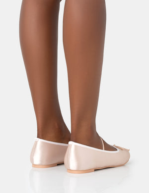 Alexa Baby Pink Satin Elasticated Bow Detailed Ballet Flats