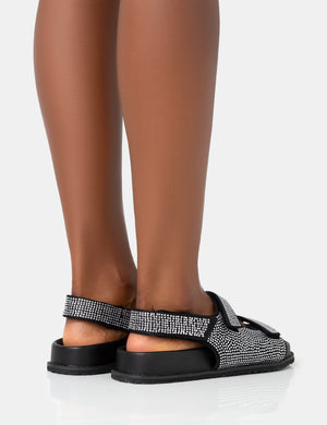 ChiChi Black Diamante Double Strap Dad Sandals