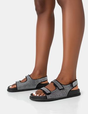 ChiChi Black Diamante Double Strap Dad Sandals