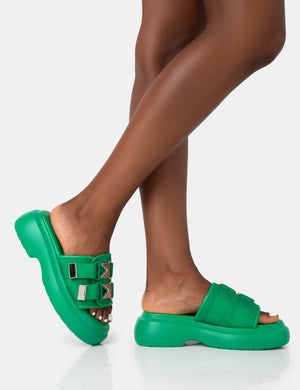 Trace Green Buckle Mule Chunky Sandals