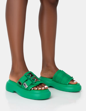 Trace Green Buckle Mule Chunky Sandals