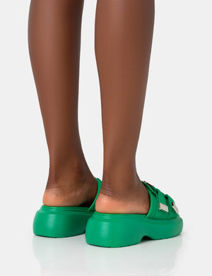 Trace Green Buckle Mule Chunky Sandals