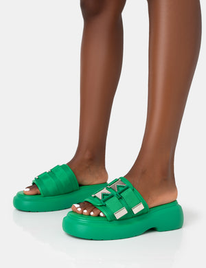 Trace Green Buckle Mule Chunky Sandals