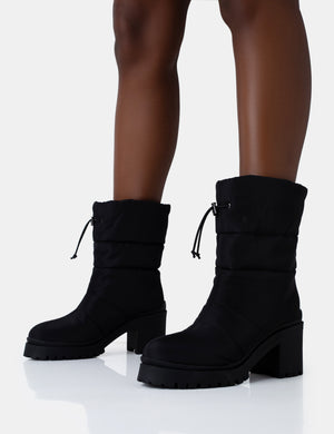 Vine Black Nylon Padded Toggle Ankle Boots