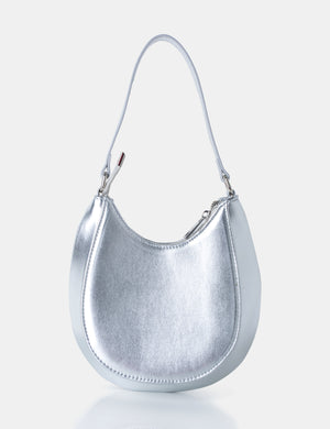 Zeta Metallic Silver Hobo Shoulder Bag