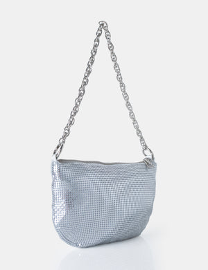 The Slouch Silver Diamante Chainmail Baguette Chain Detail Shoulder Bag