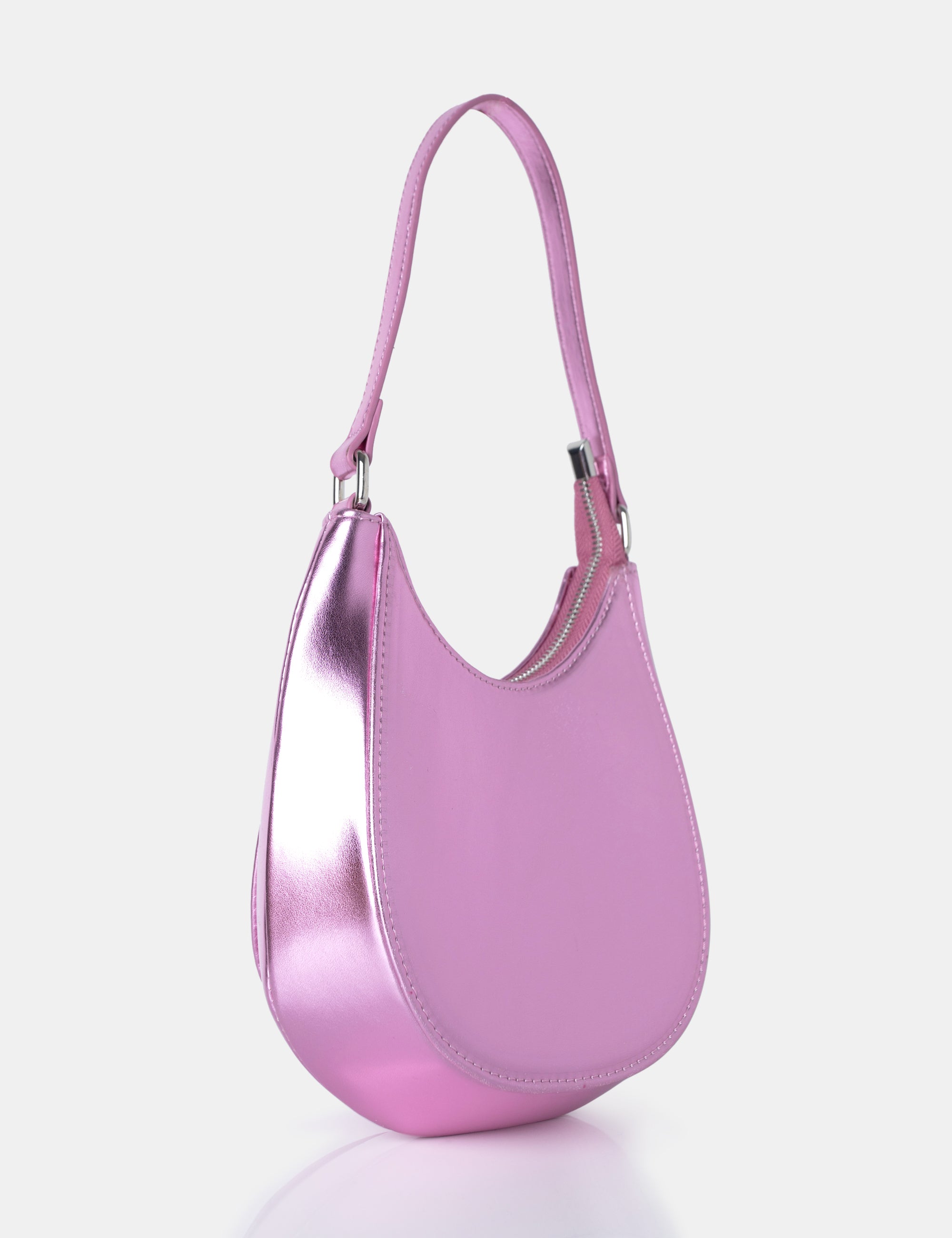 Zeta Metallic Pink Hobo Shoulder Bag | Public Desire
