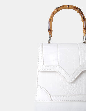 Jessica White Bamboo Top Handle Croc Mini Bag