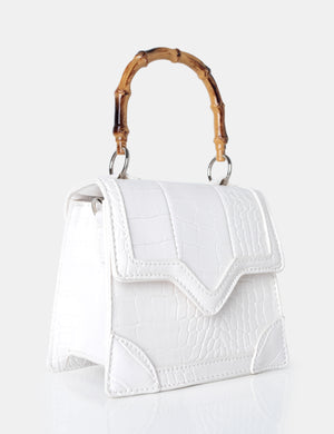 Jessica White Bamboo Top Handle Croc Mini Bag