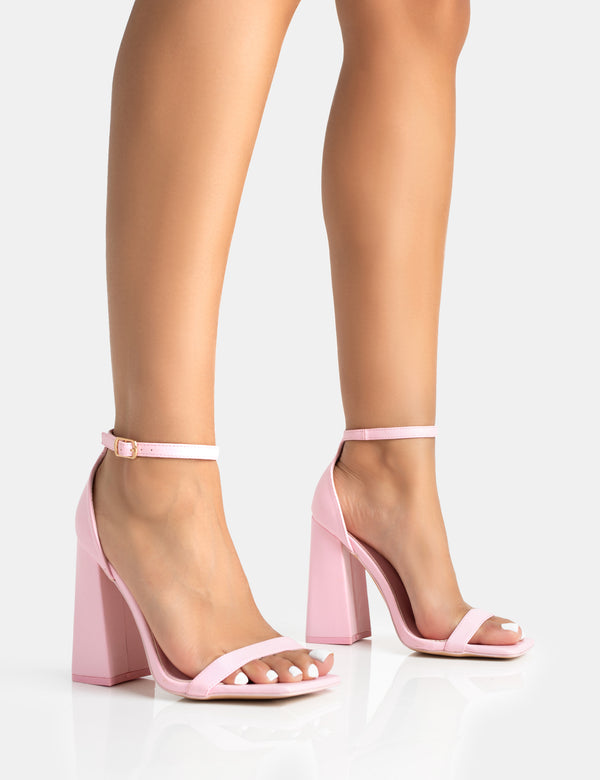 Geri Wide Fit Baby Pink Barely There Square Toe Block Heels