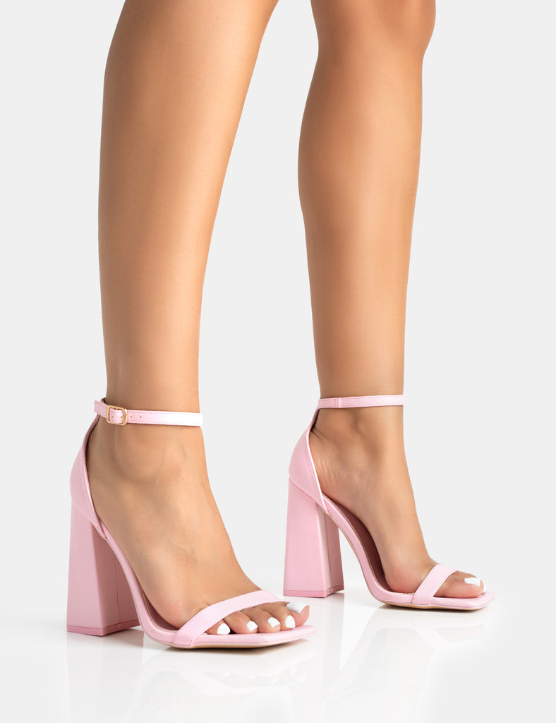 Geri Wide Fit Baby Pink Barely There Square Toe Block Heels | Public Desire