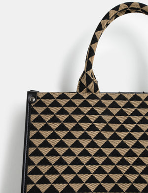 The Bali Beige Pyramid Print Tote Canvas Bag