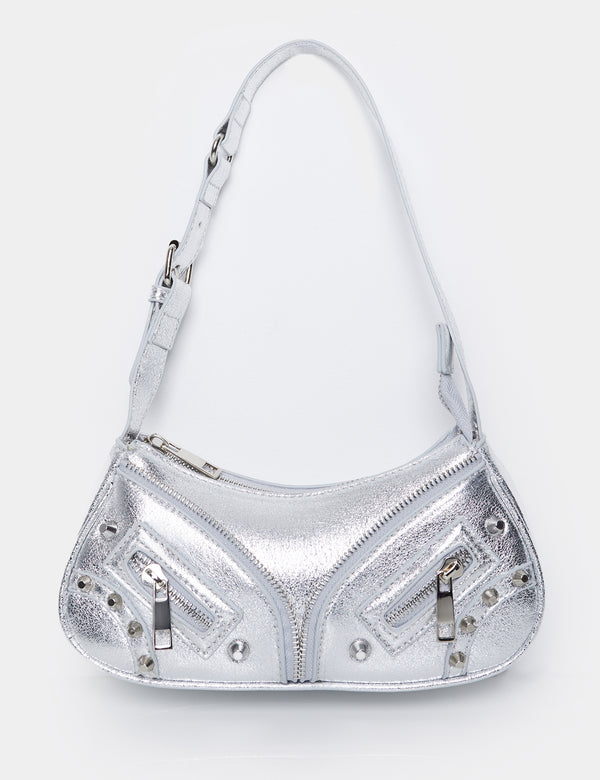 The Candice Zip Detailed Silver Croc Shoulder Bag