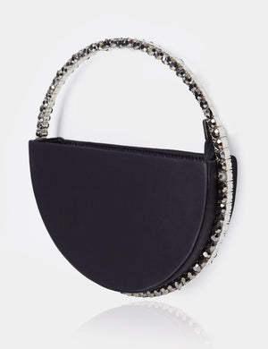 The Alessia Black Satin Circle Diamante Mini Handbag