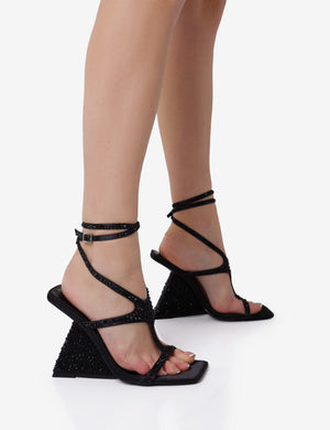 Spritz Black Diamante Encrusted Structured Wedge