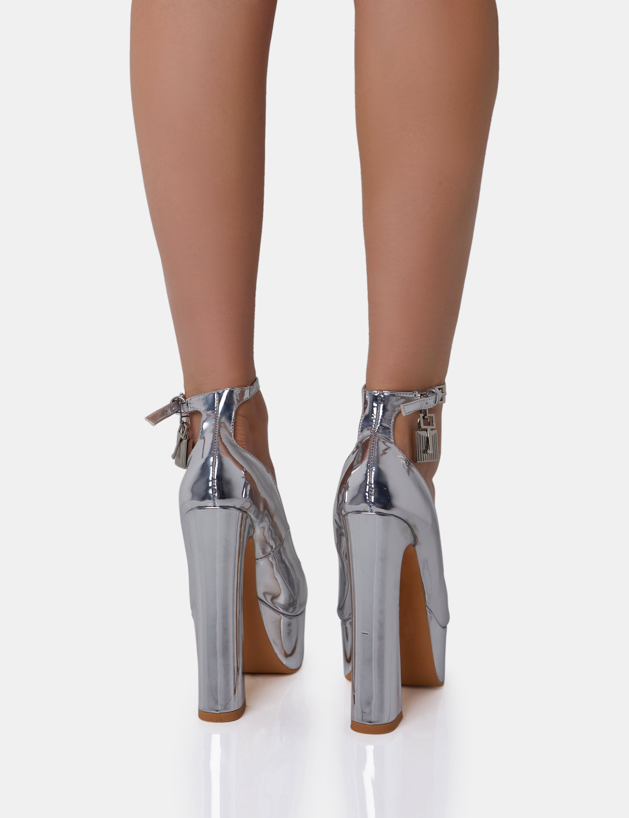 Chunky silver sales platform heels