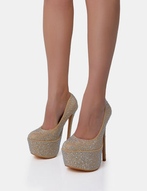 Stare Nude Holographic Diamante Encrusted Platform Stiletto | Public Desire