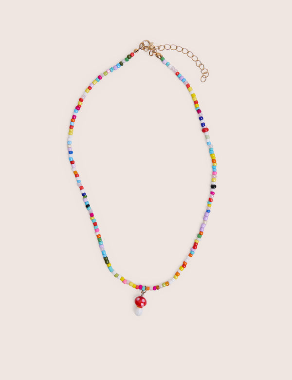 Muilticoloured Beaded Mushroom Necklace