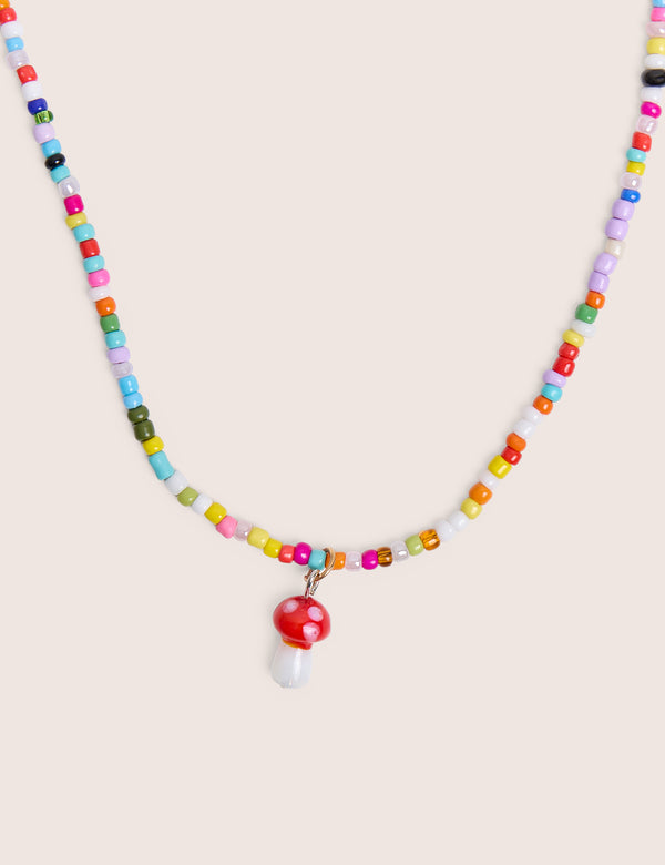 Muilticoloured Beaded Mushroom Necklace