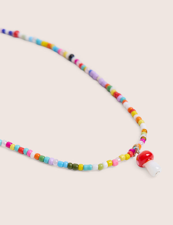 Muilticoloured Beaded Mushroom Necklace