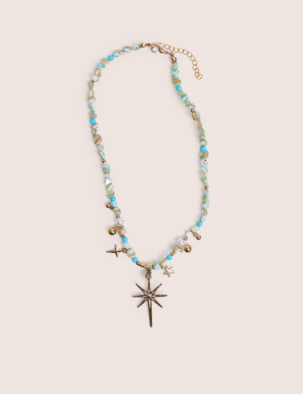 Blue Beaded Star Embellished Necklace