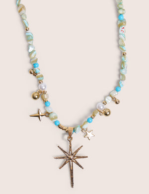 Blue Beaded Star Embellished Necklace