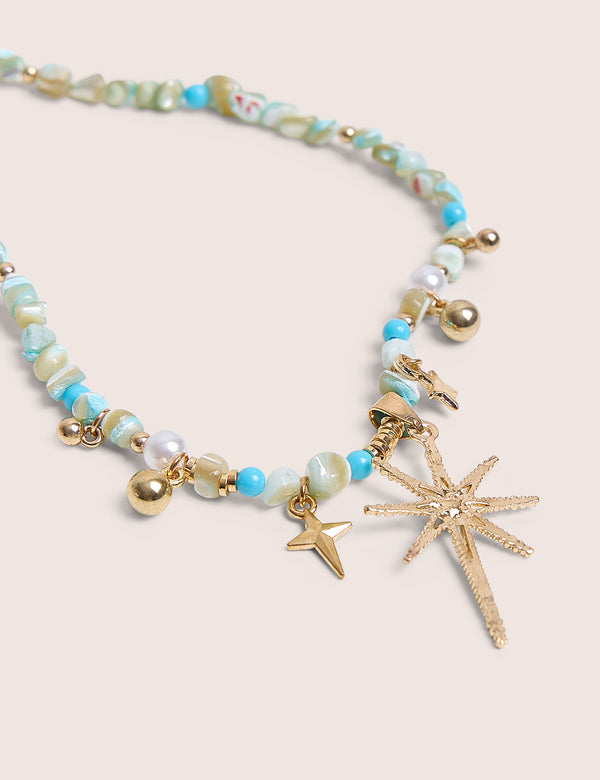 Blue Beaded Star Embellished Necklace