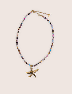 Multi Coloured Beaded Starfish Detail Necklace