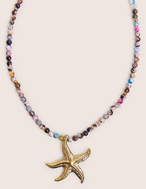 Multi Coloured Beaded Starfish Detail Necklace