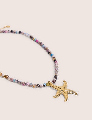 Multi Coloured Beaded Starfish Detail Necklace