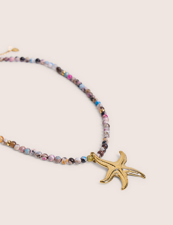 Multi Coloured Beaded Starfish Detail Necklace