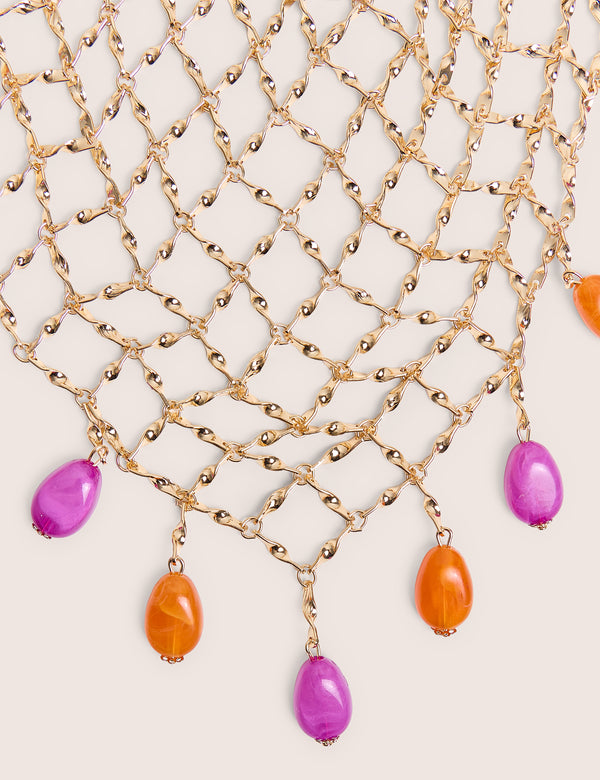 Chainmail Necklace With Beads in Gold