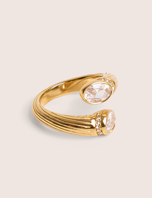 Open Wrap Around Ring With Diamante Detail in Gold