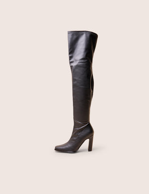 Acquaria Black Pu Over the Knee Flared Heel Boots