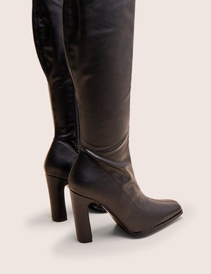 Acquaria Black Pu Over the Knee Flared Heel Boots