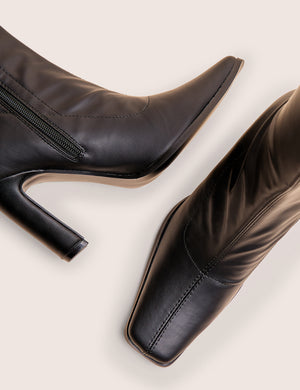 Acquaria Black Pu Over the Knee Flared Heel Boots