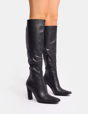 Black over the knee flared heel boots sale