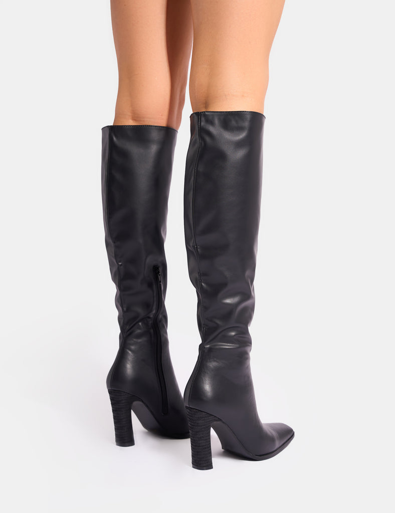 flared heel knee high boots