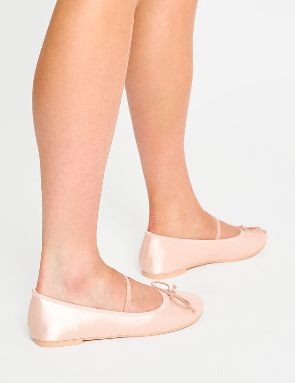 Alexia Pink Wide Fit Satin Flat Ballet Pumps