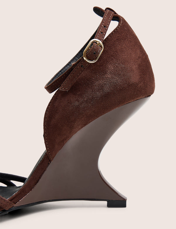 Alice Chocolate Brown Suedette Wedge Heels